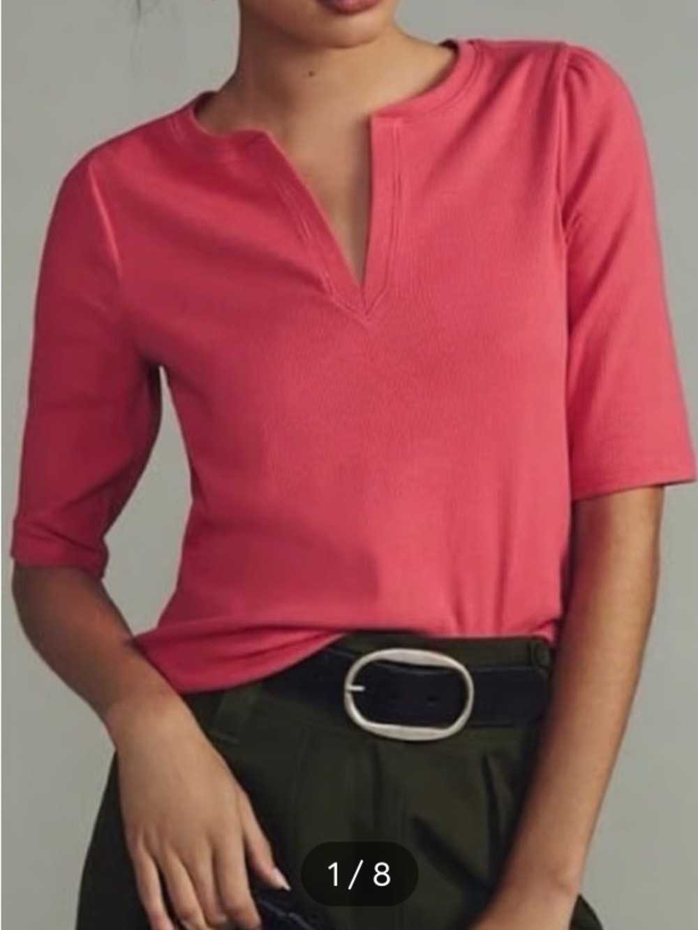 Anthropologie Coral Split-Neck Ribbed Tee